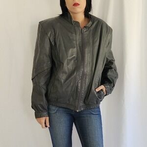 80s Gray Leather Jacket‎